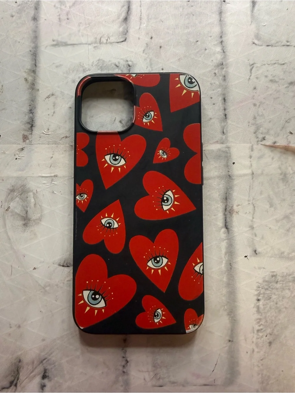 SHEIN Black Phone Case with Red Heart Eye Pattern